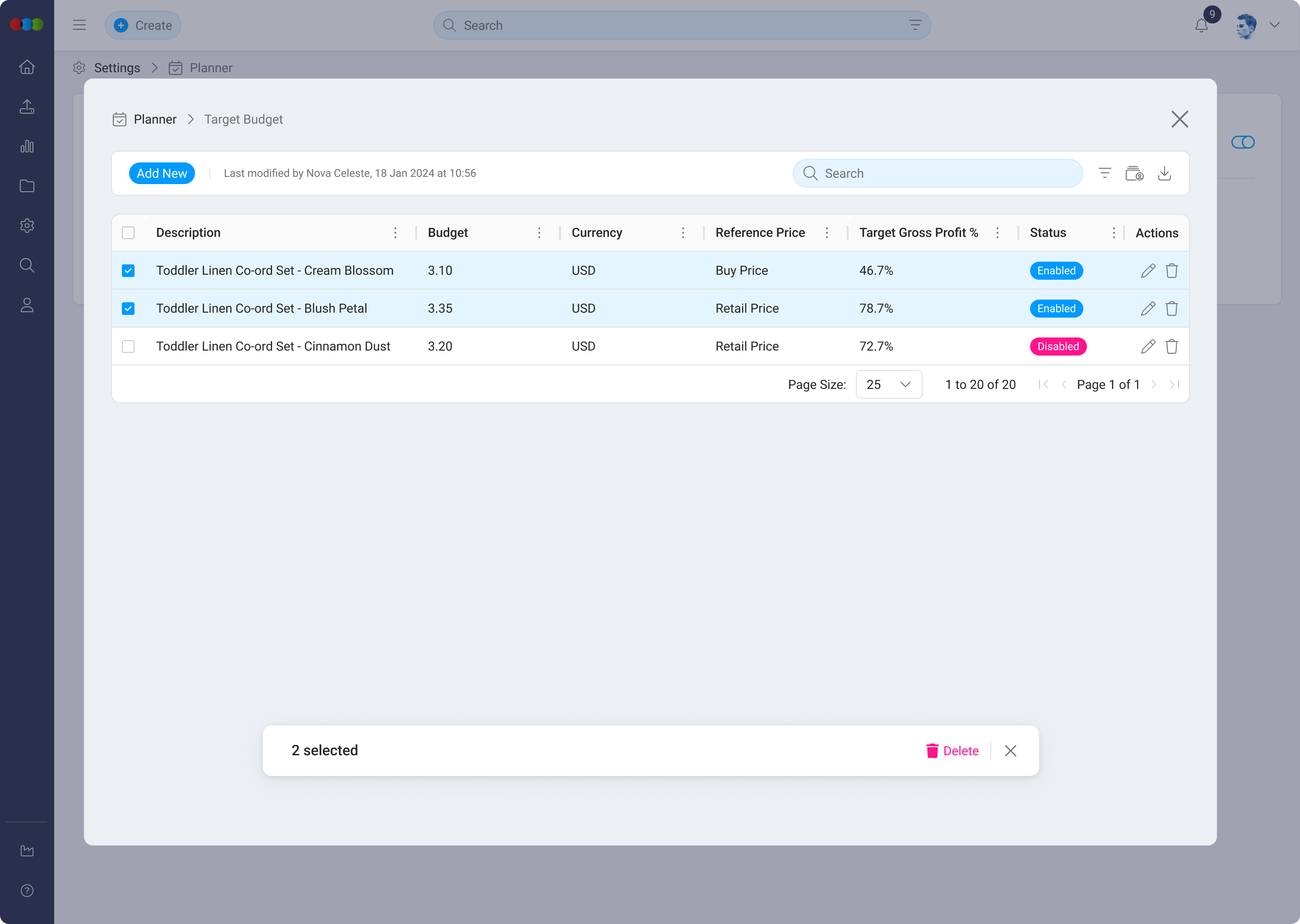 Bulk Delete Target Budget