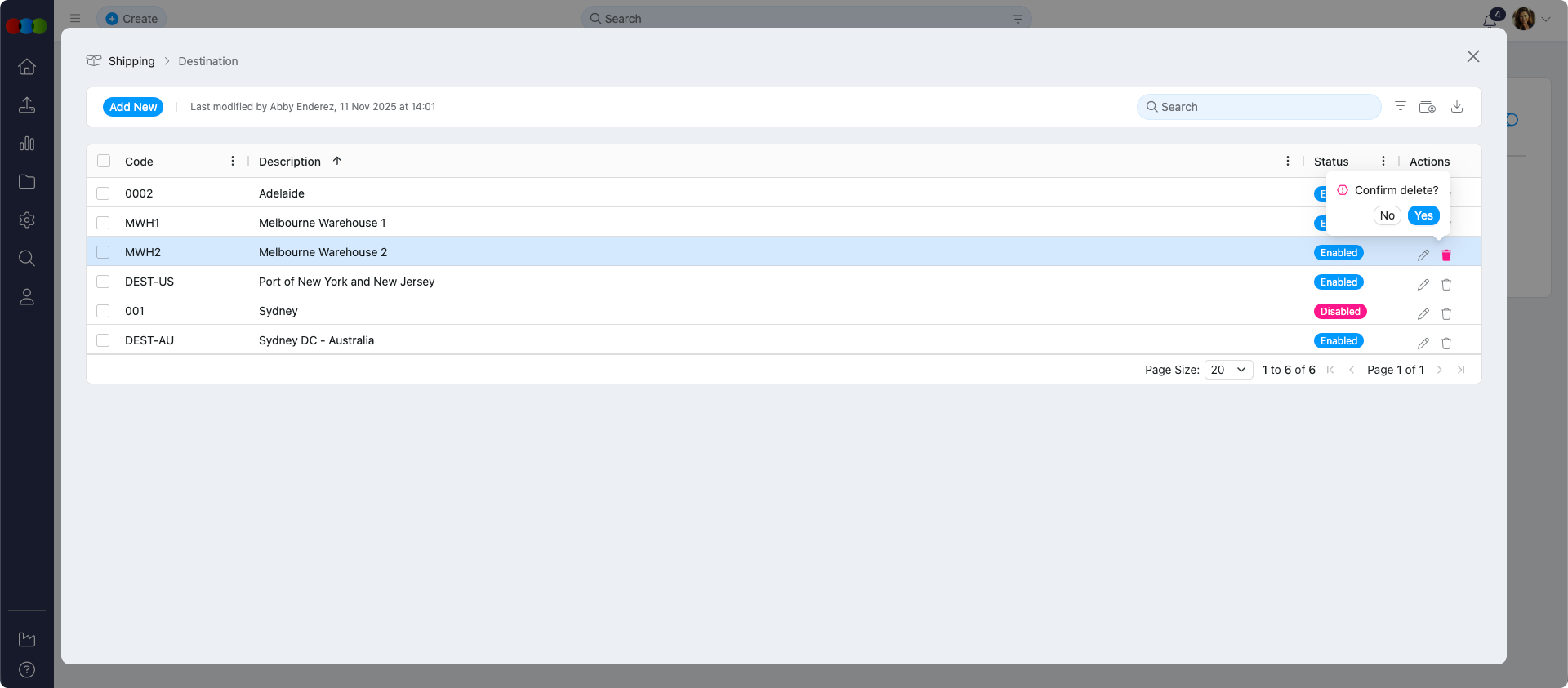 Single Delete Destination