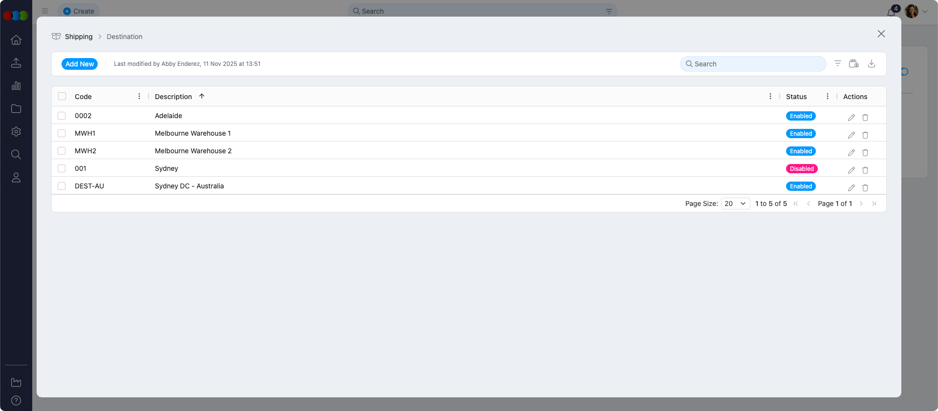 Shipping > Destination View