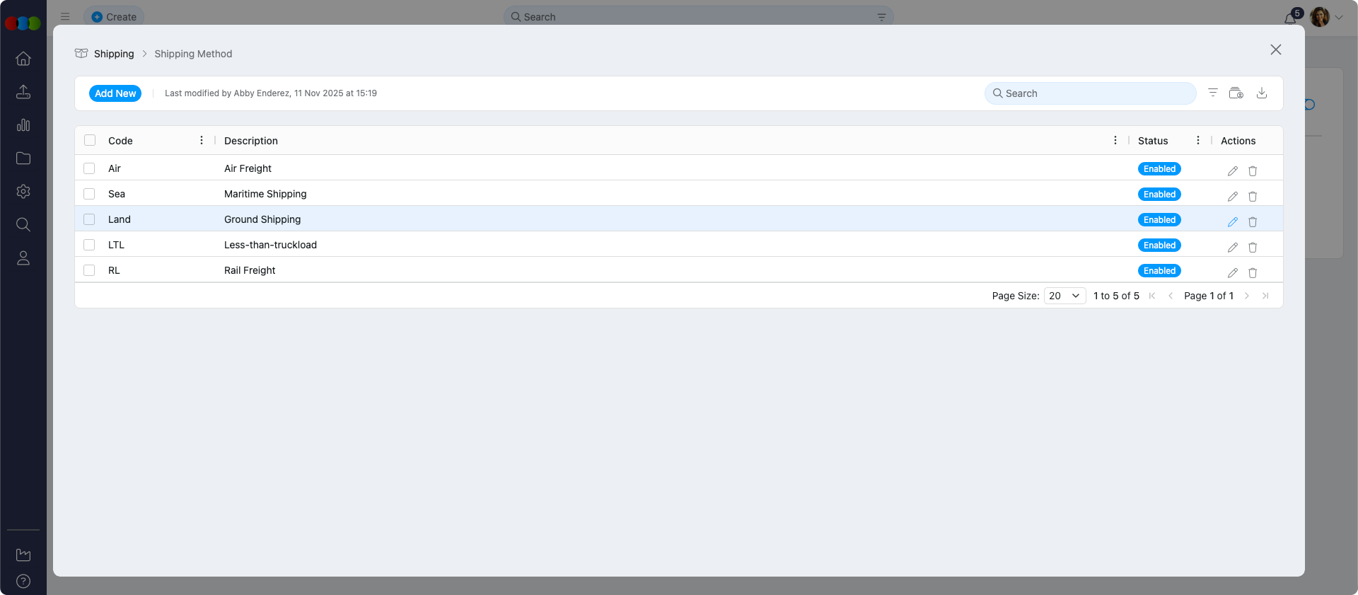 Shipping Method Edit