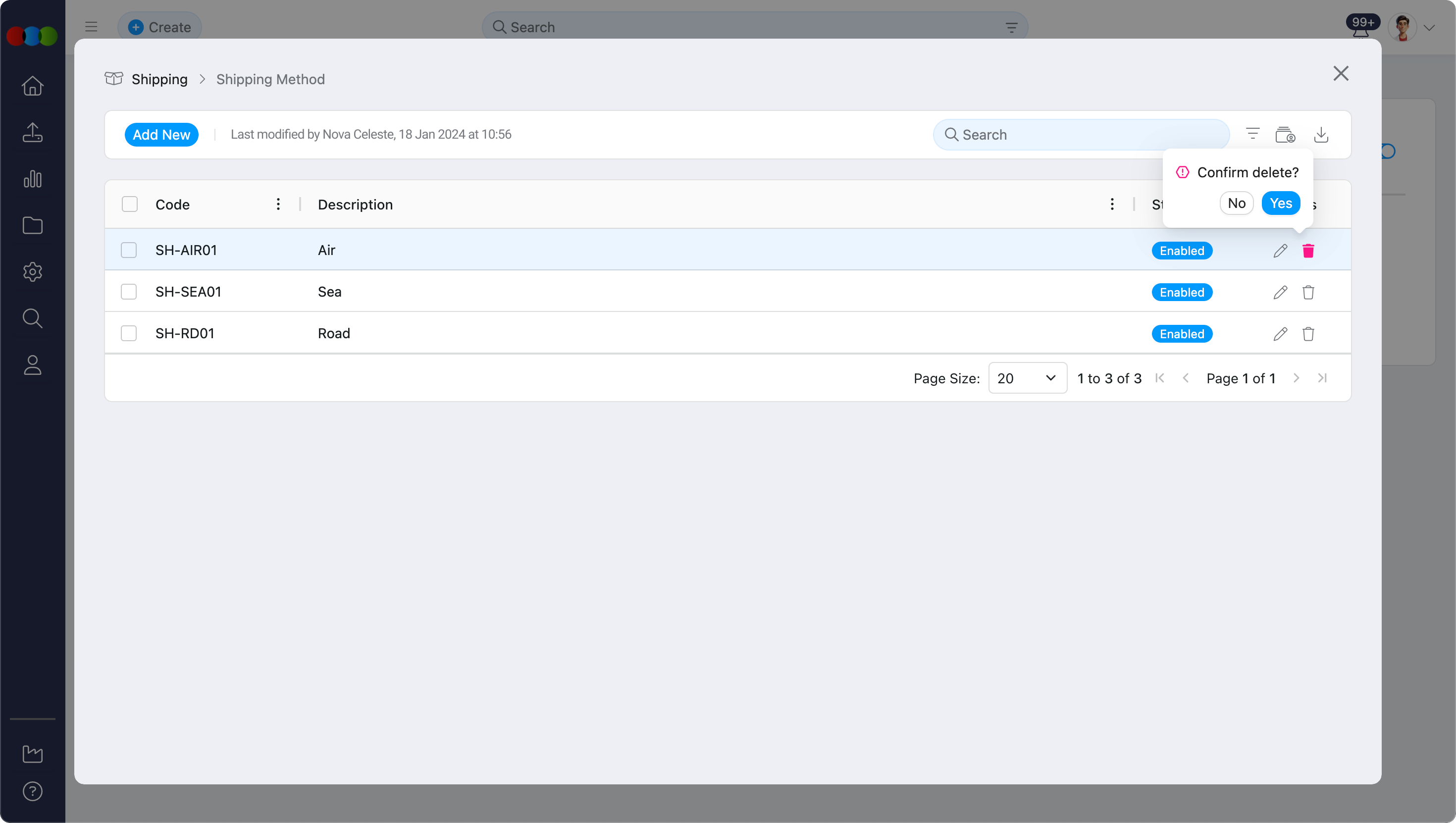 Single Delete Shipping Method