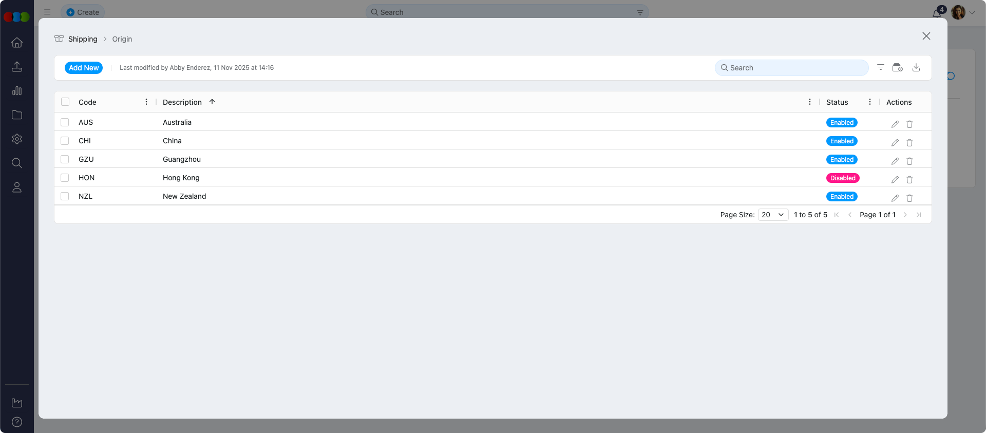 Shipping > Origin View