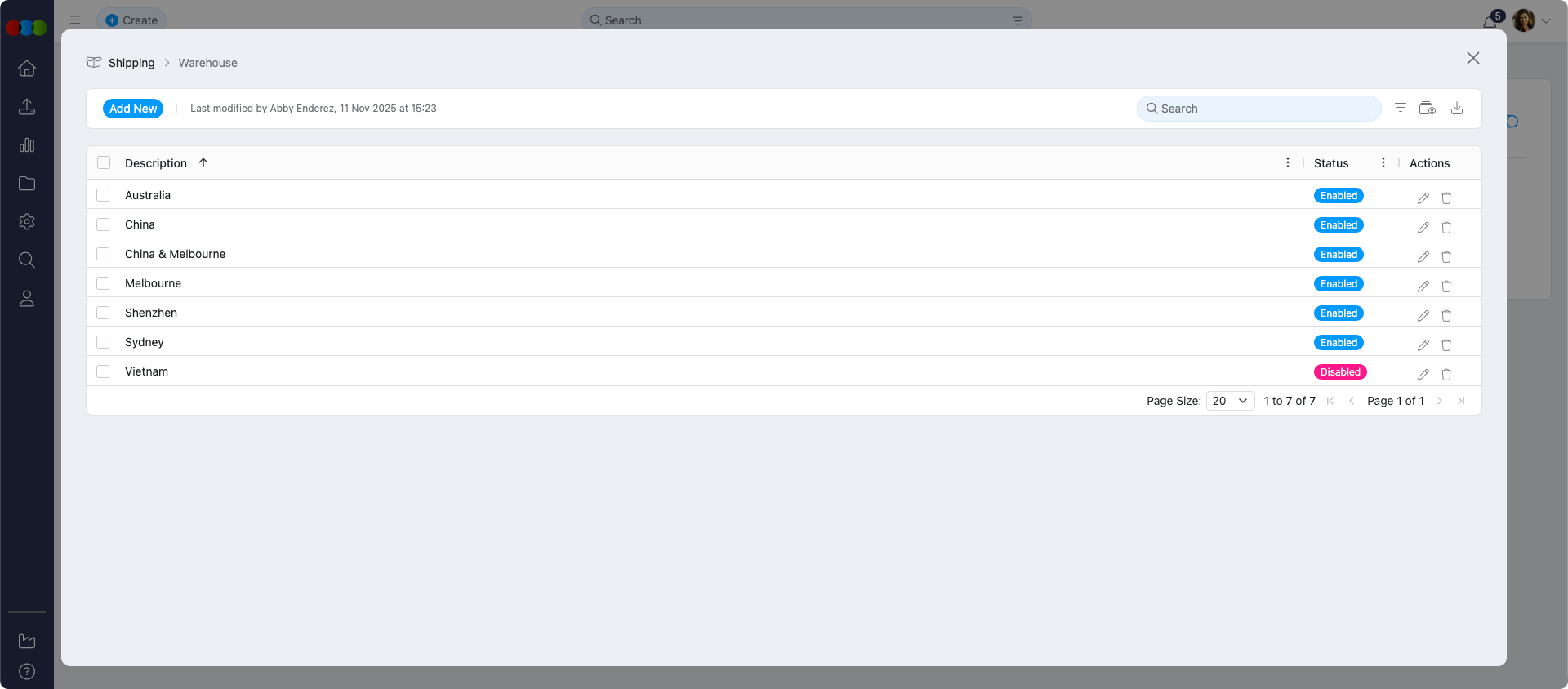 Shipping > Warehouse View