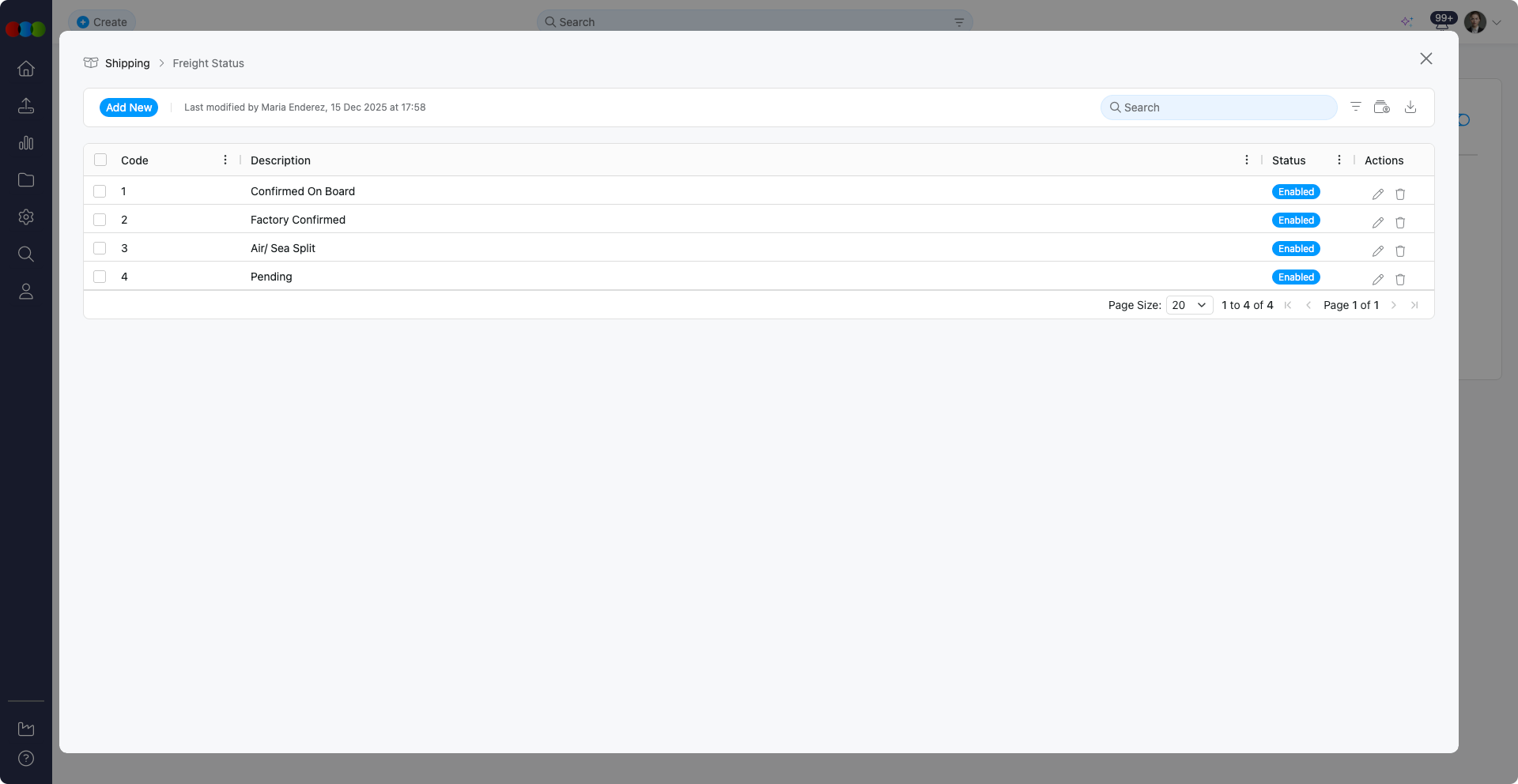 Shipping > Freight Status View
