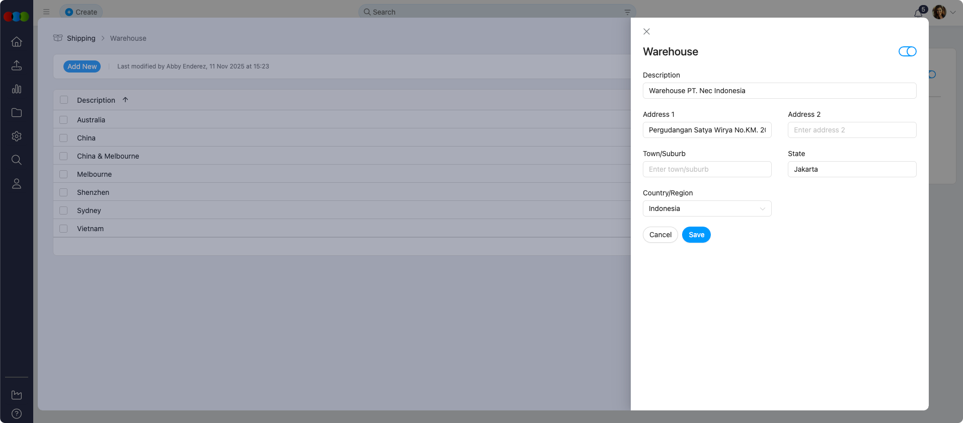 Add or Edit Warehouse