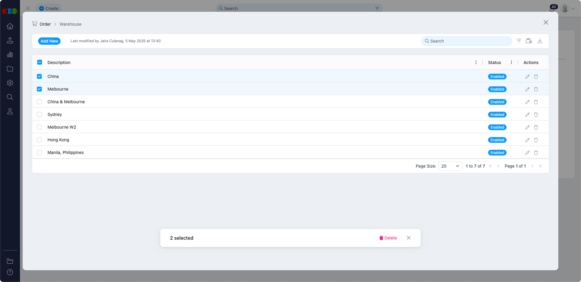 Bulk Delete Warehouse