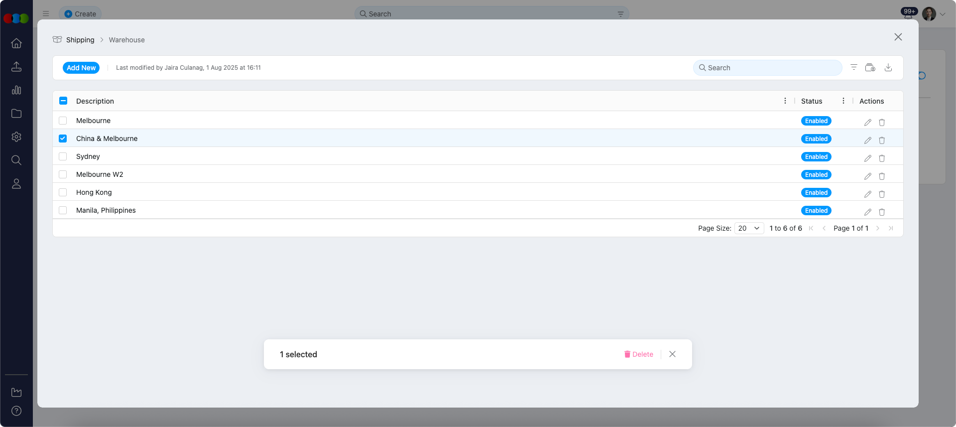 Single Delete Warehouse