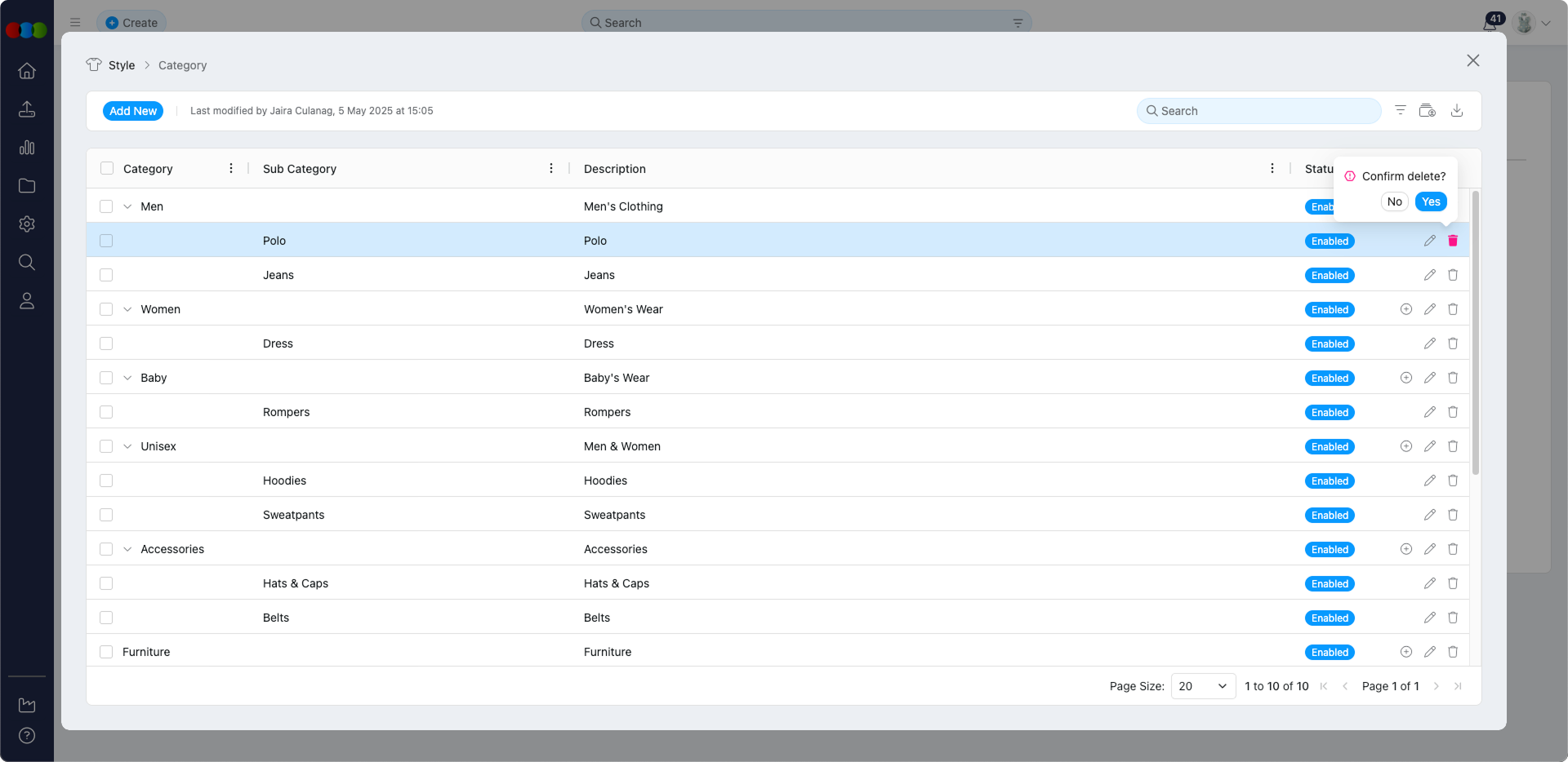 Single Delete Category