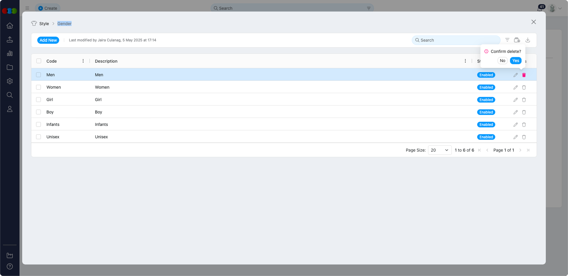 Single Delete Gender