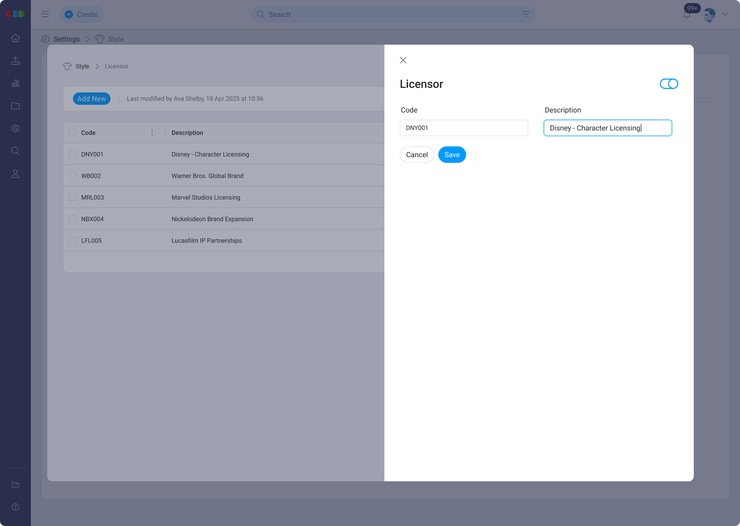 Add or Edit Licensor