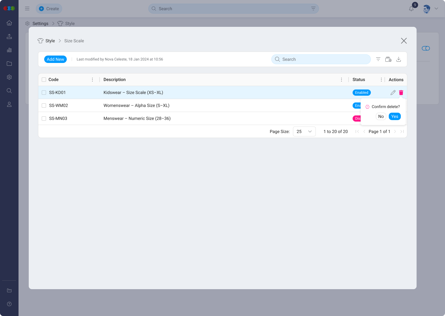 Single Delete Size Scale