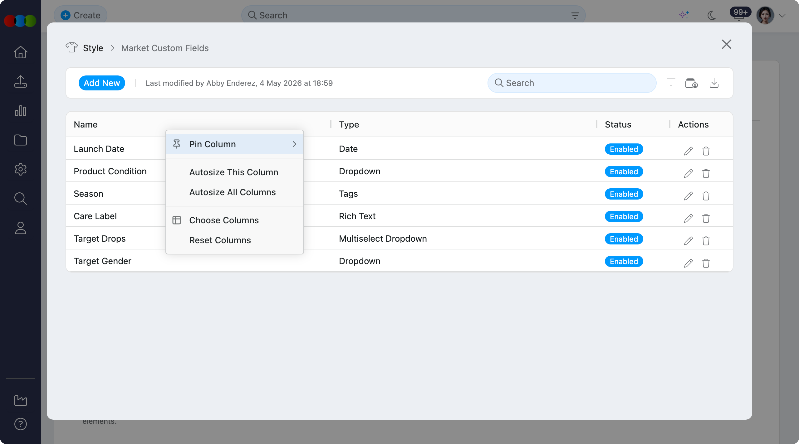 Customisable Table