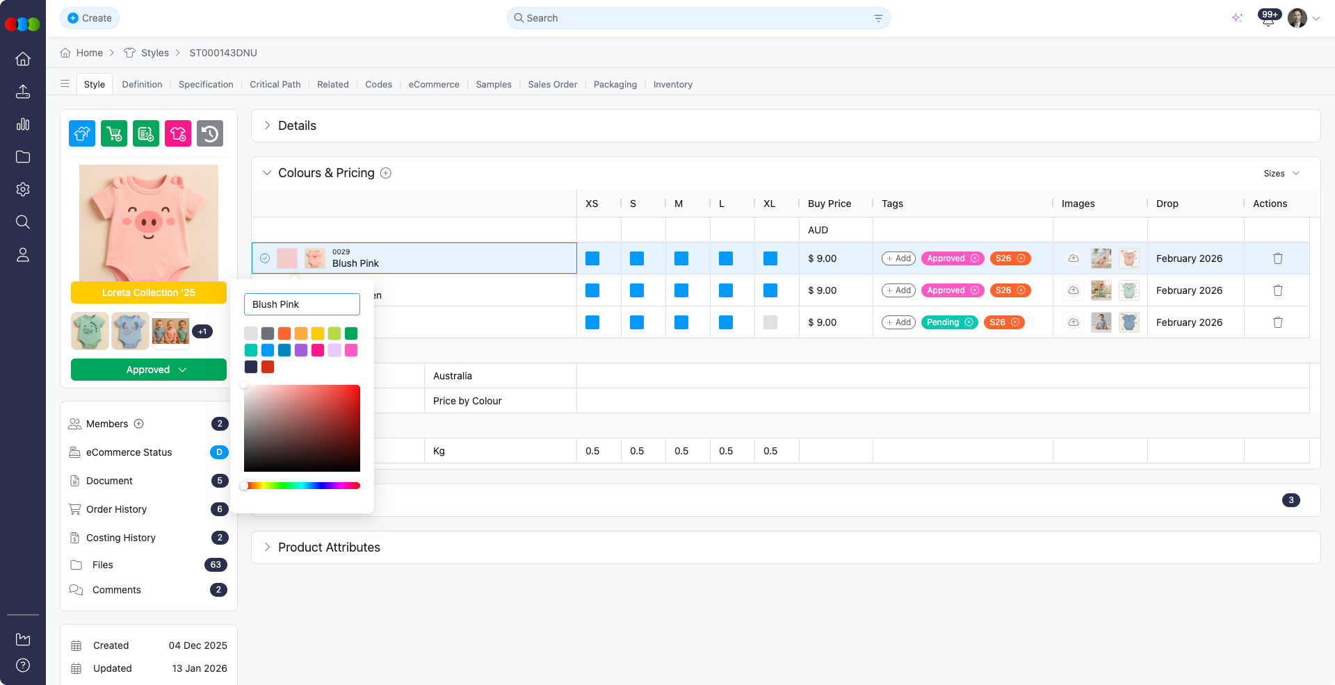 Colours & Pricing > Colour Swatch