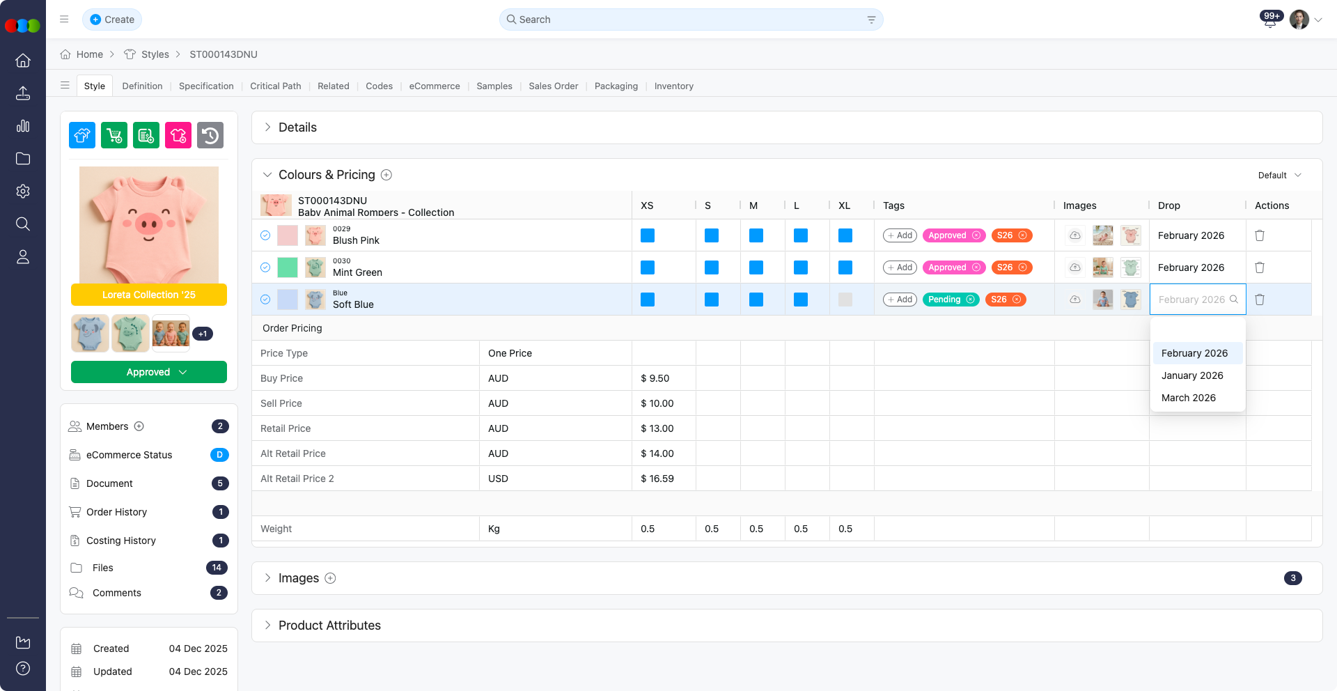 Colours & Pricing > Drop