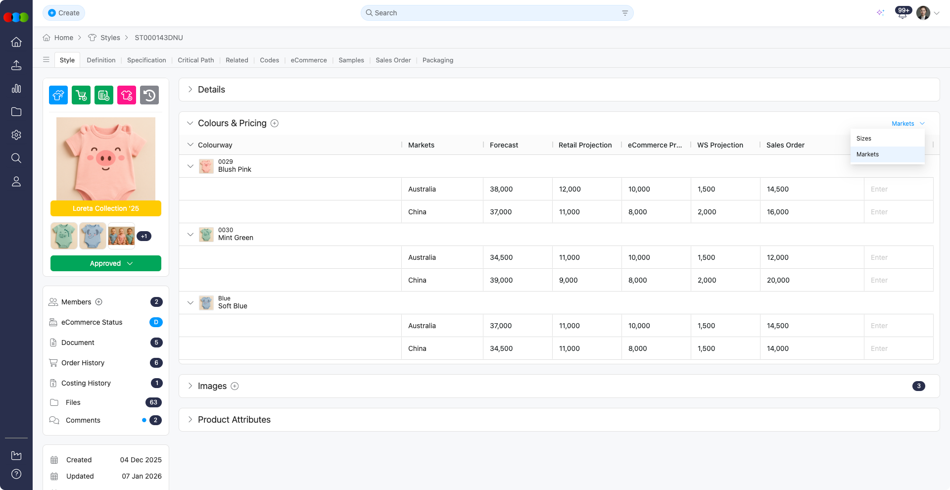 Style > Colours & Pricing > Region View