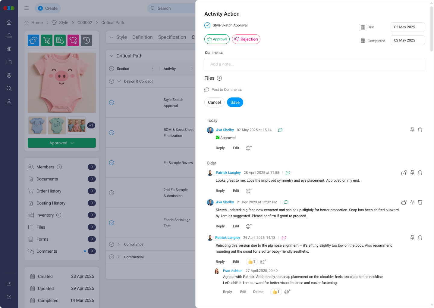Style Critical Path Approval & Rejecton