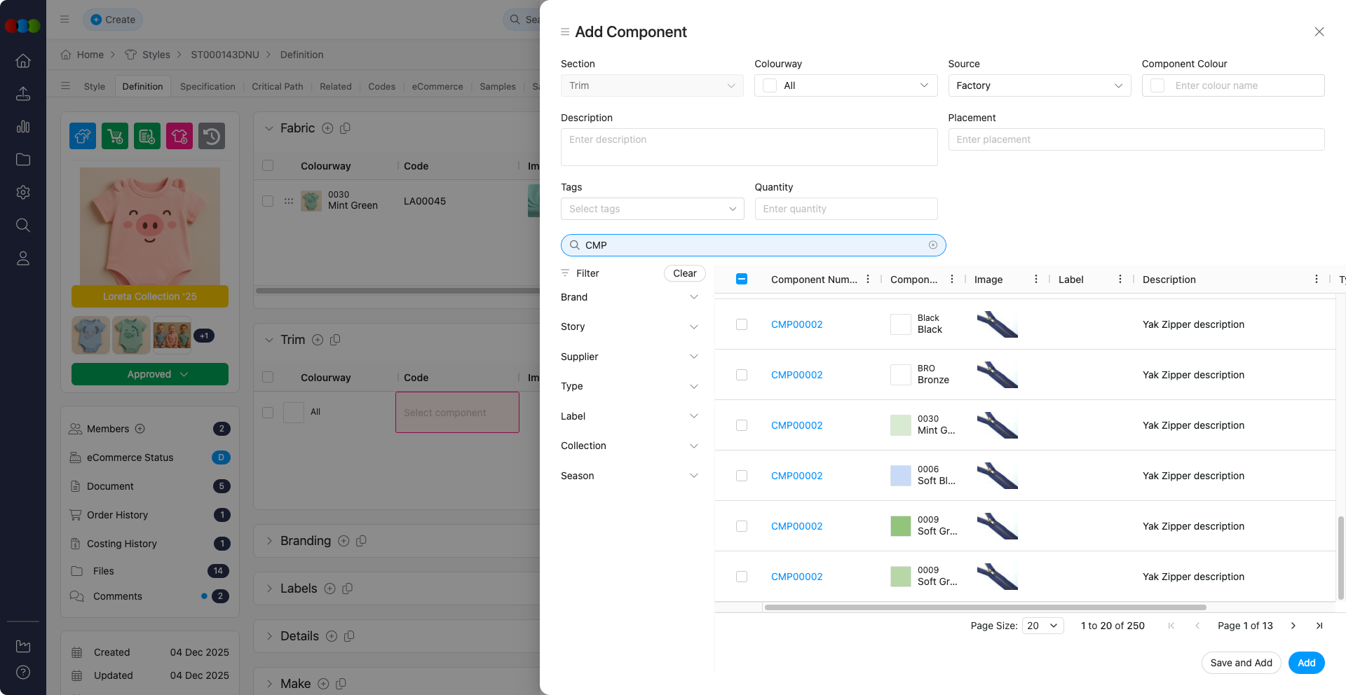 Add component pop-up