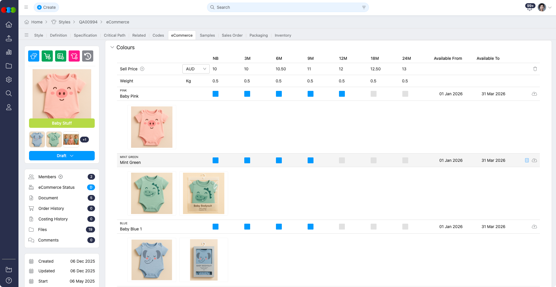 eCommerce Style Colour & Pricing