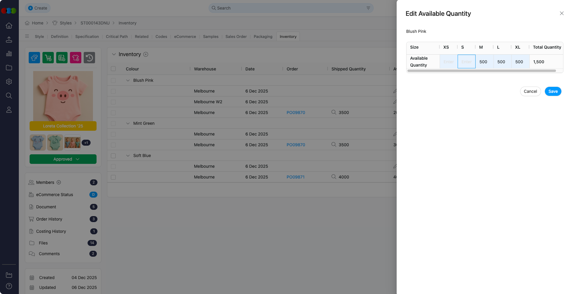 Style Inventory Edit