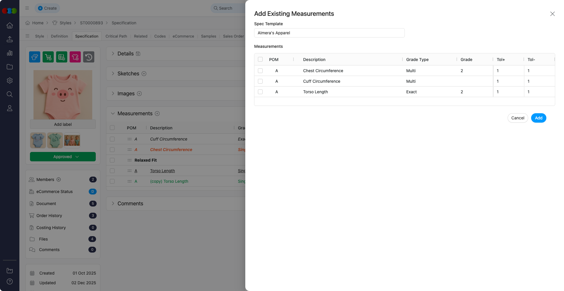 Add Existing Measurements Pop-up