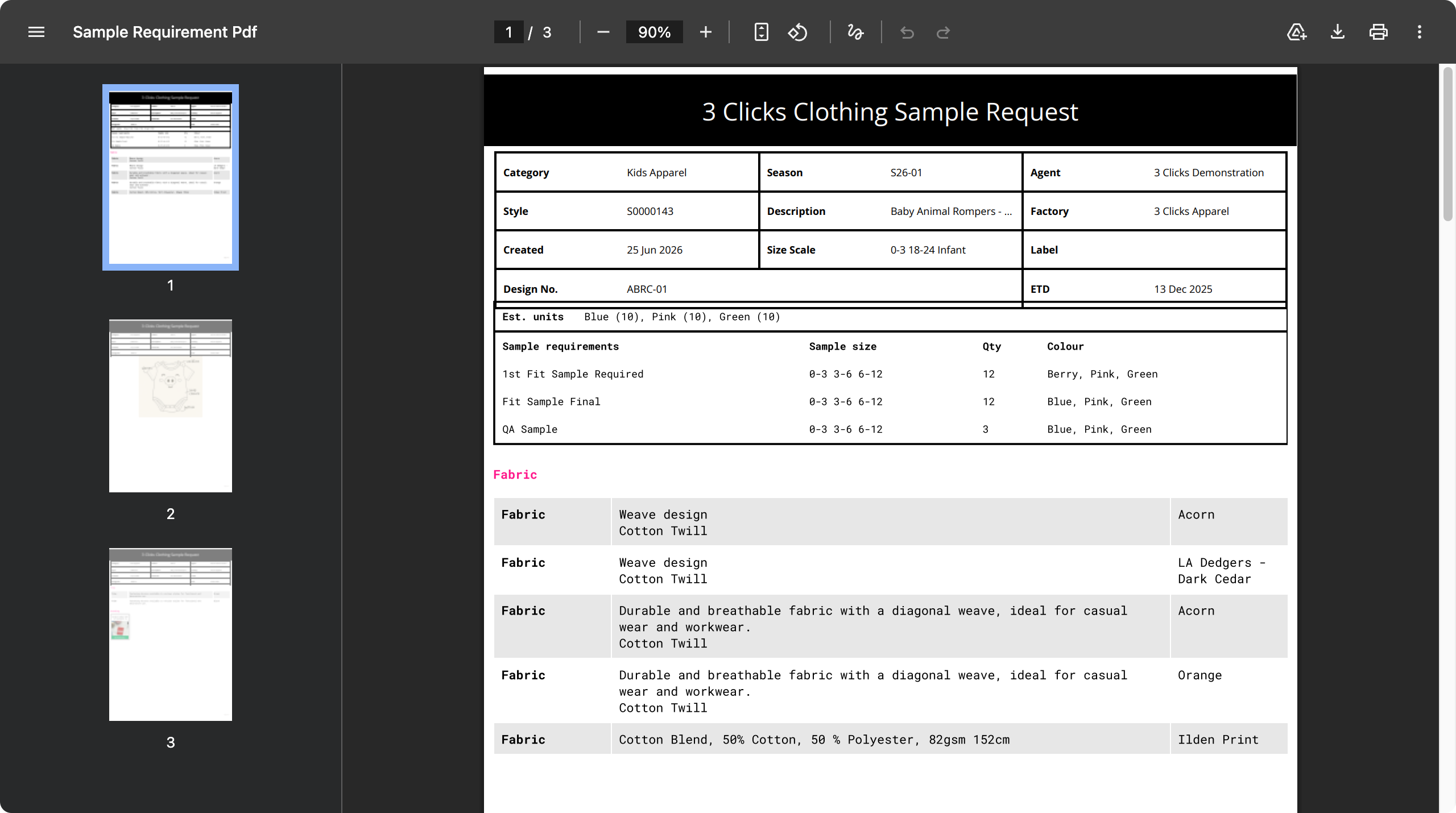 Style > Document > Sample Request