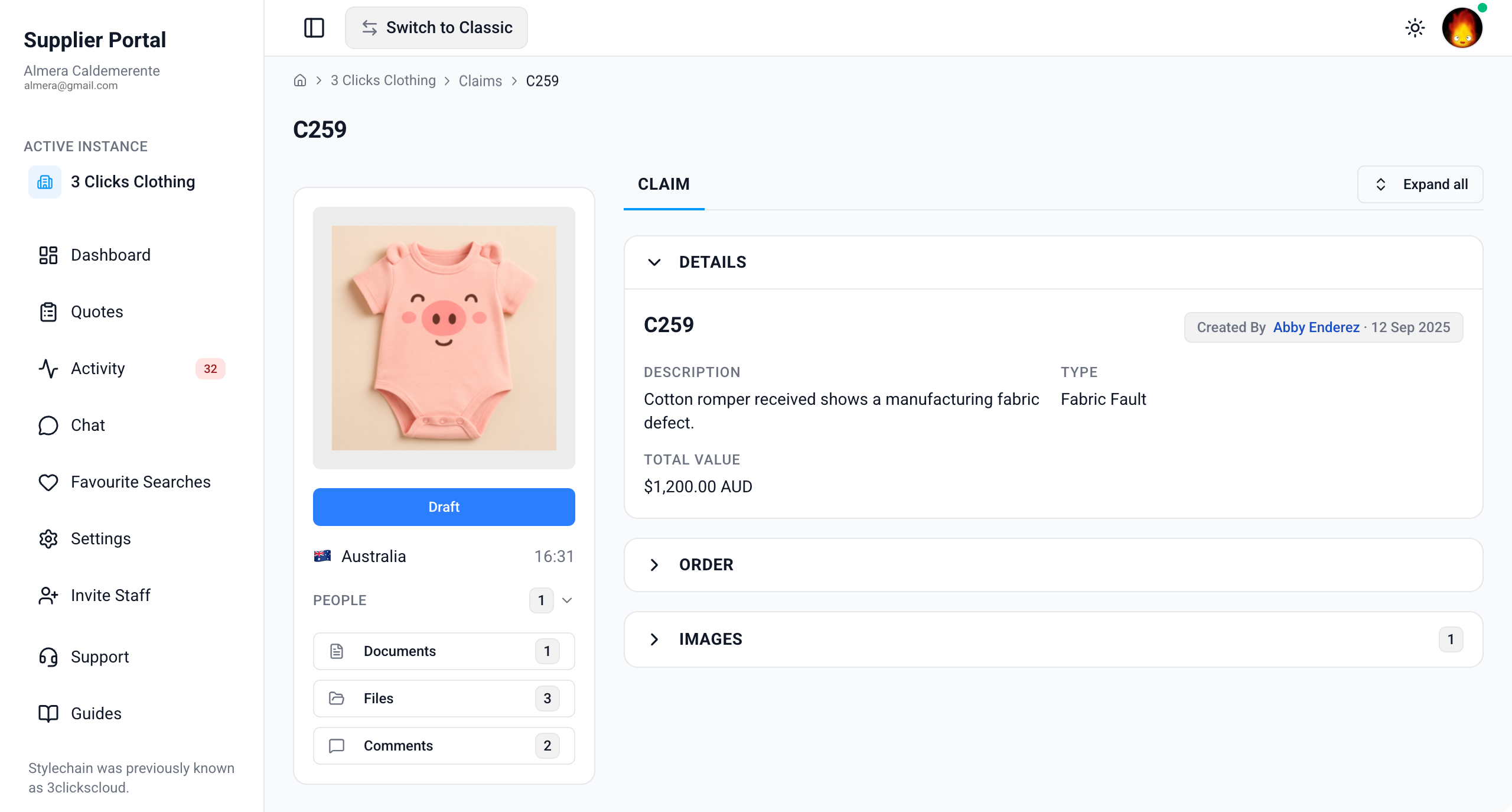 Supplier Portal > Claim > Details