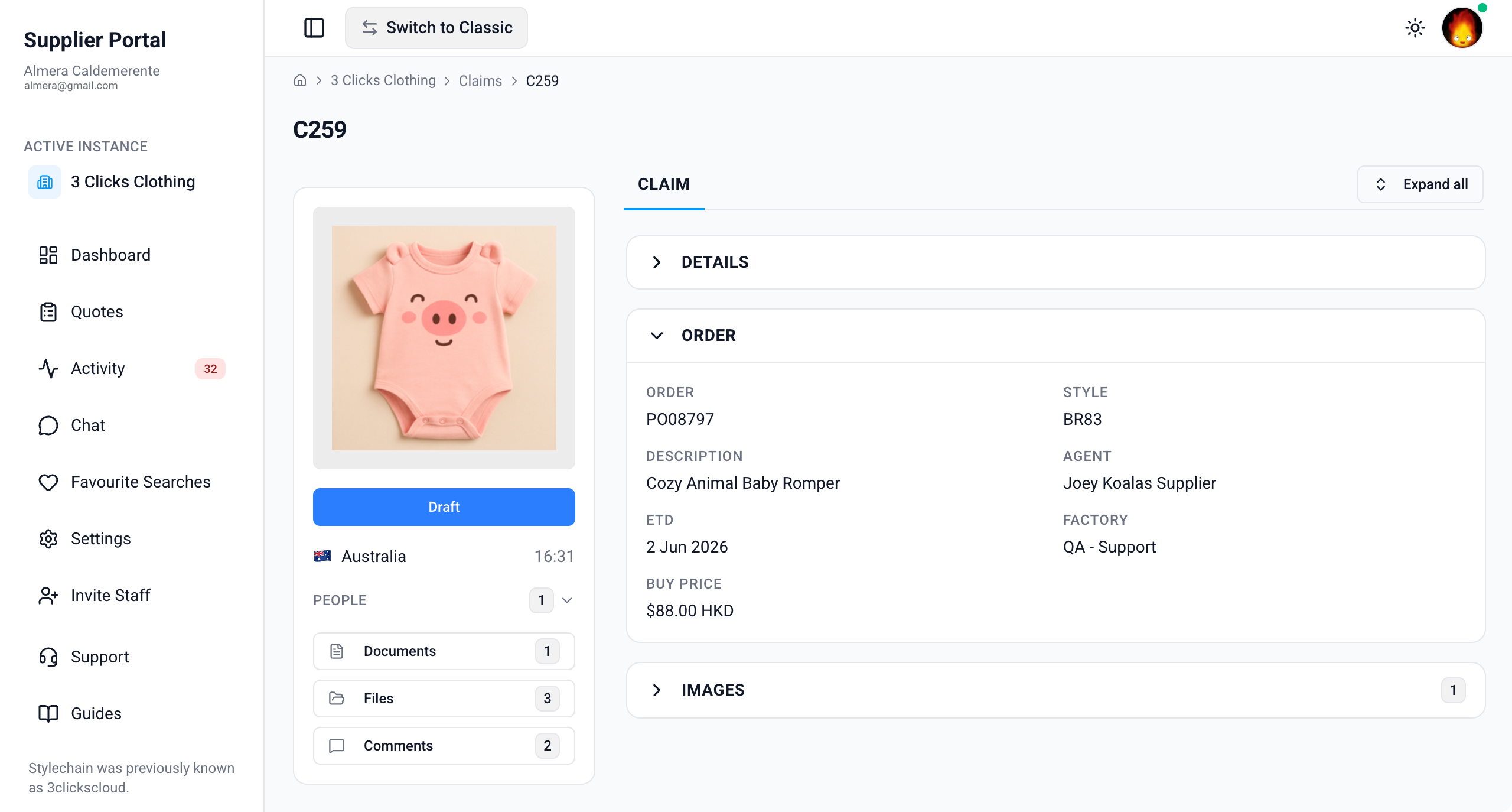 Supplier Portal > Claim > Order