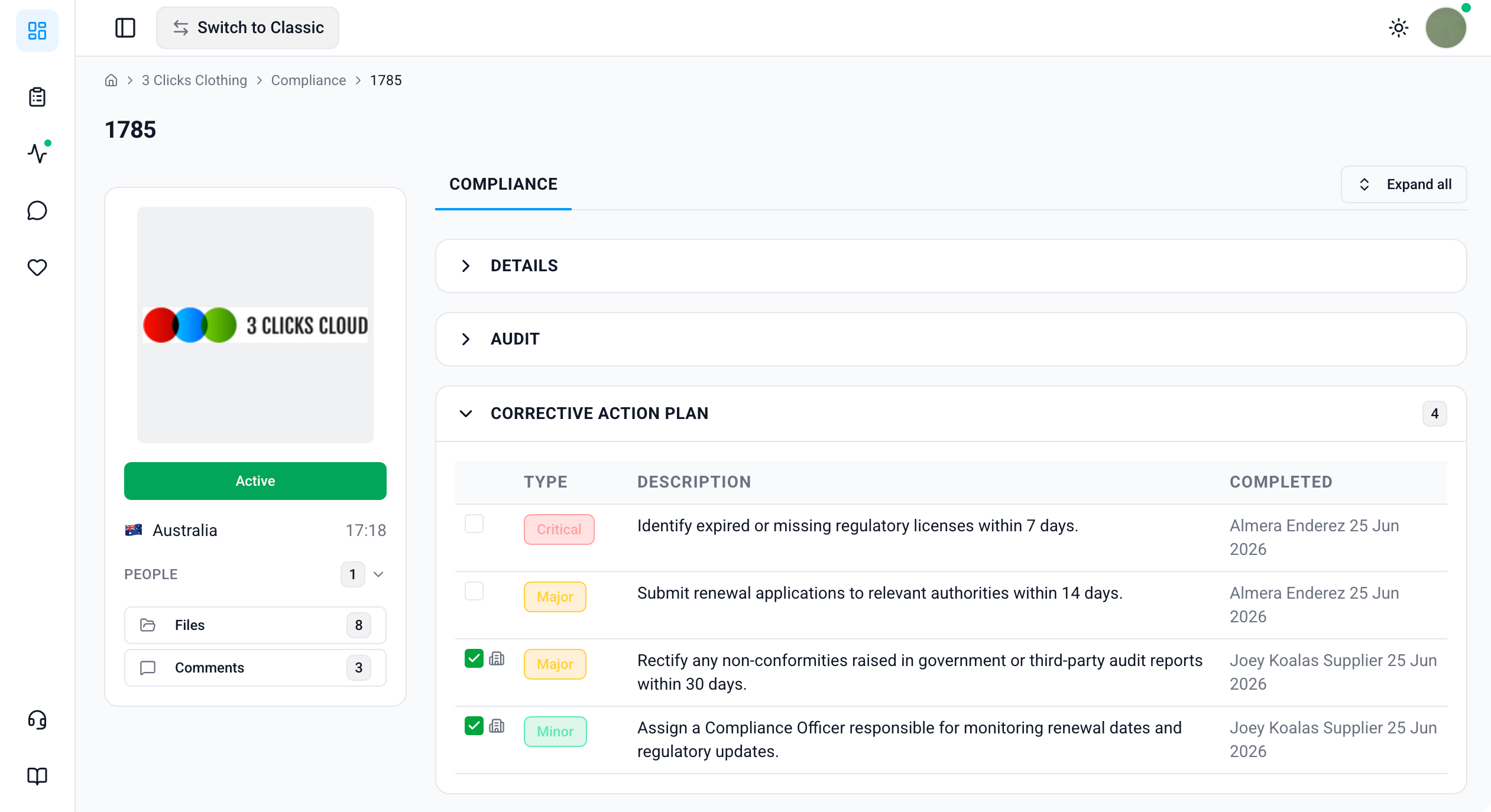 Supplier Portal > Compliance > Corrective Action Plan