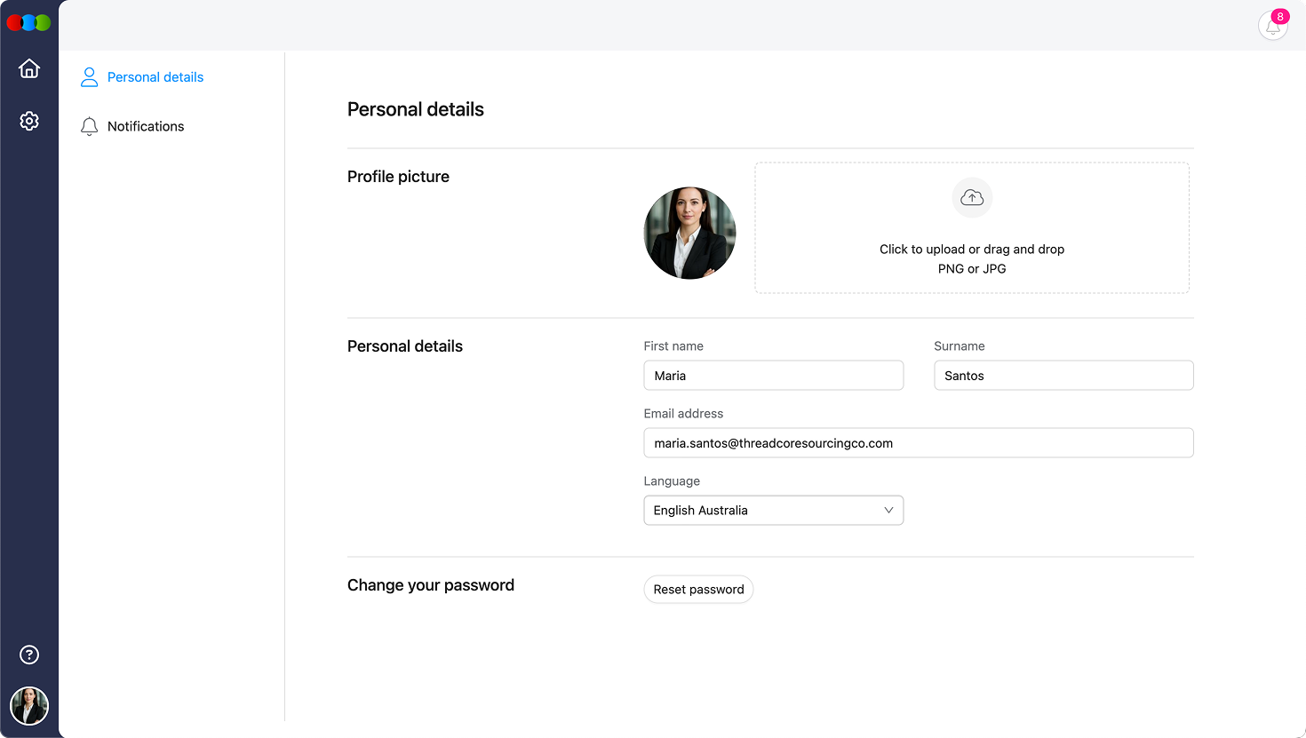 Supplier Portal Personal Details