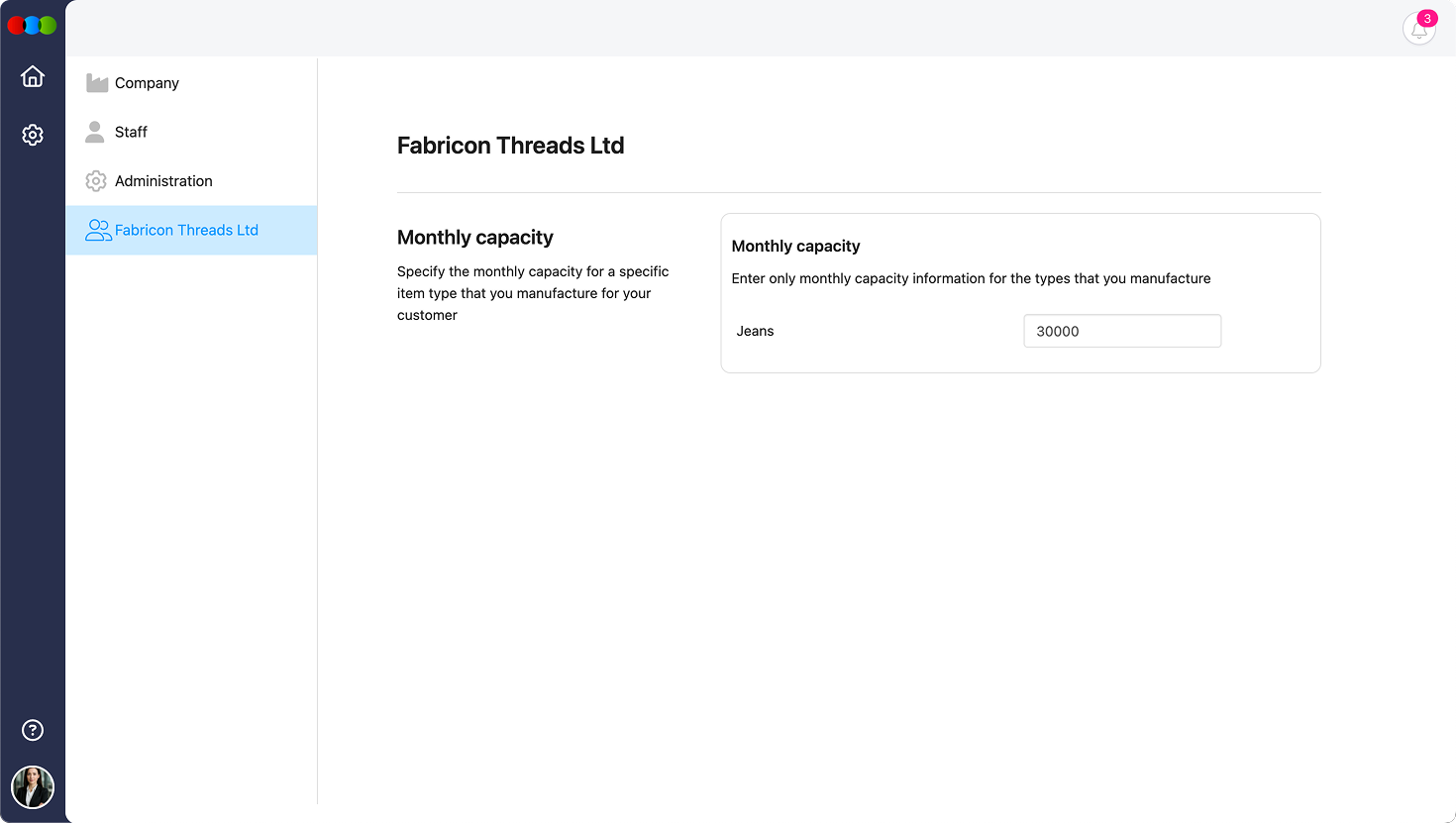 Supplier Portal Item Monthly Capacity