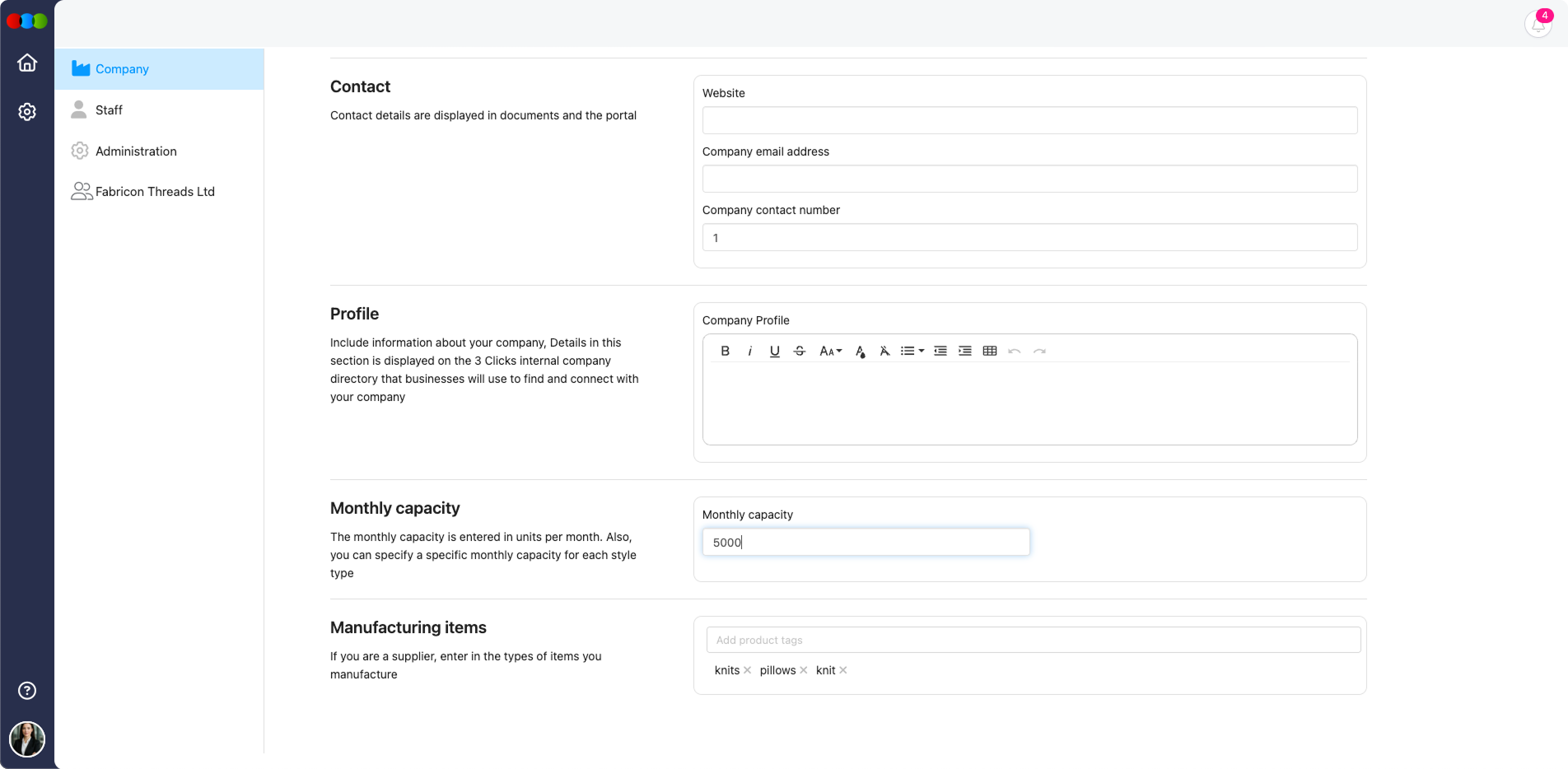 Supplier Portal Monthly Capacity
