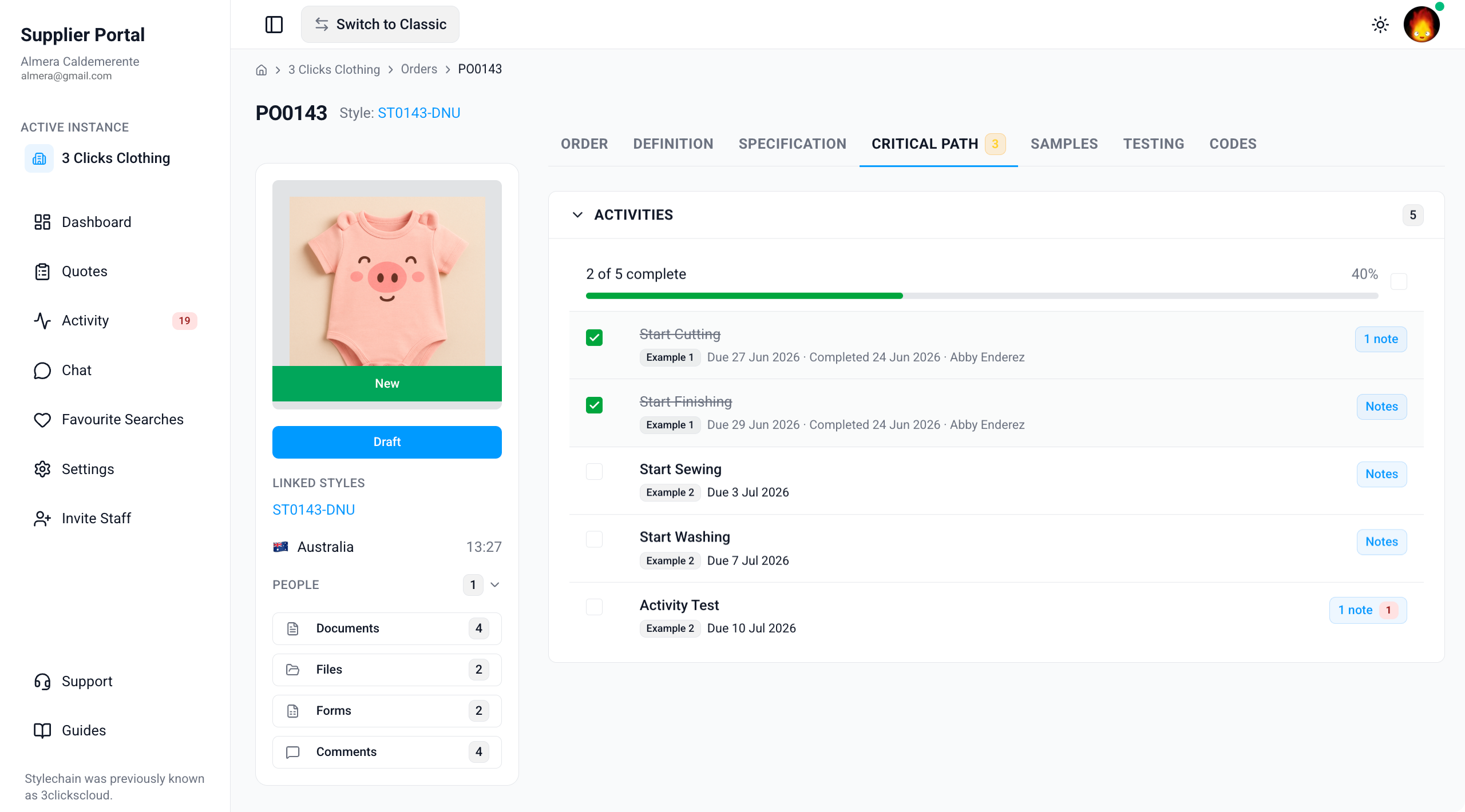 Supplier Portal > Order > Critical Path