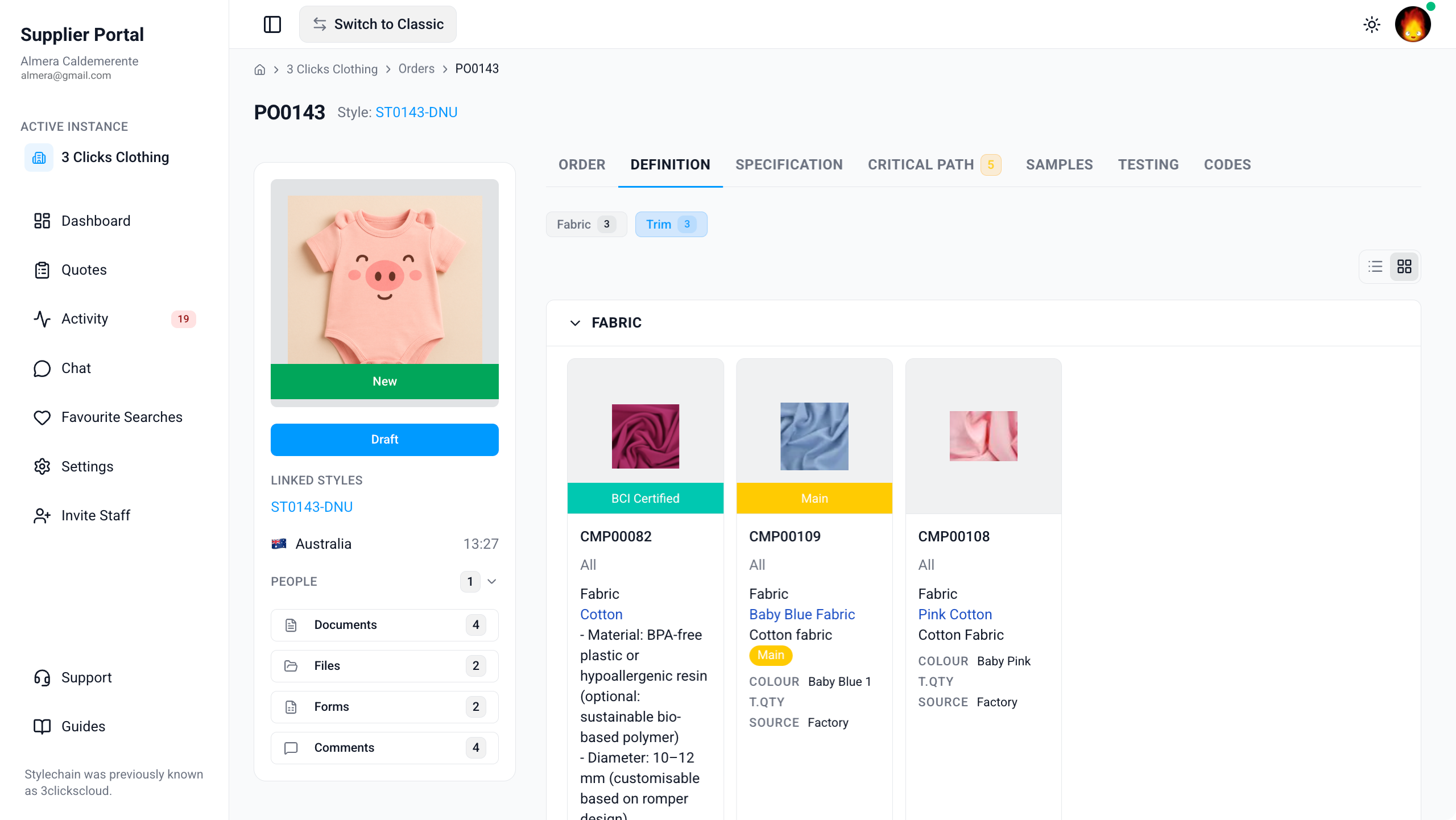 Supplier Portal > Order > Definition > Grid