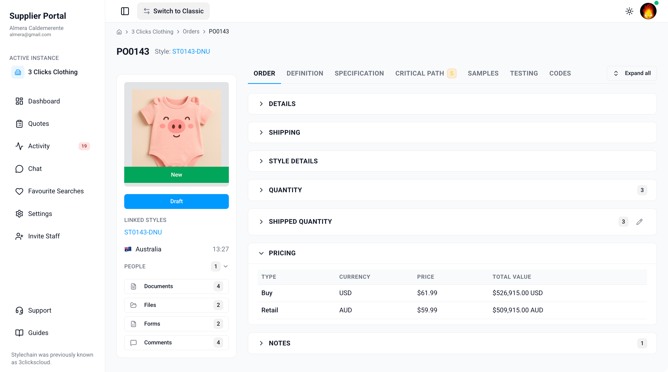 Supplier Portal > Orders > Pricing