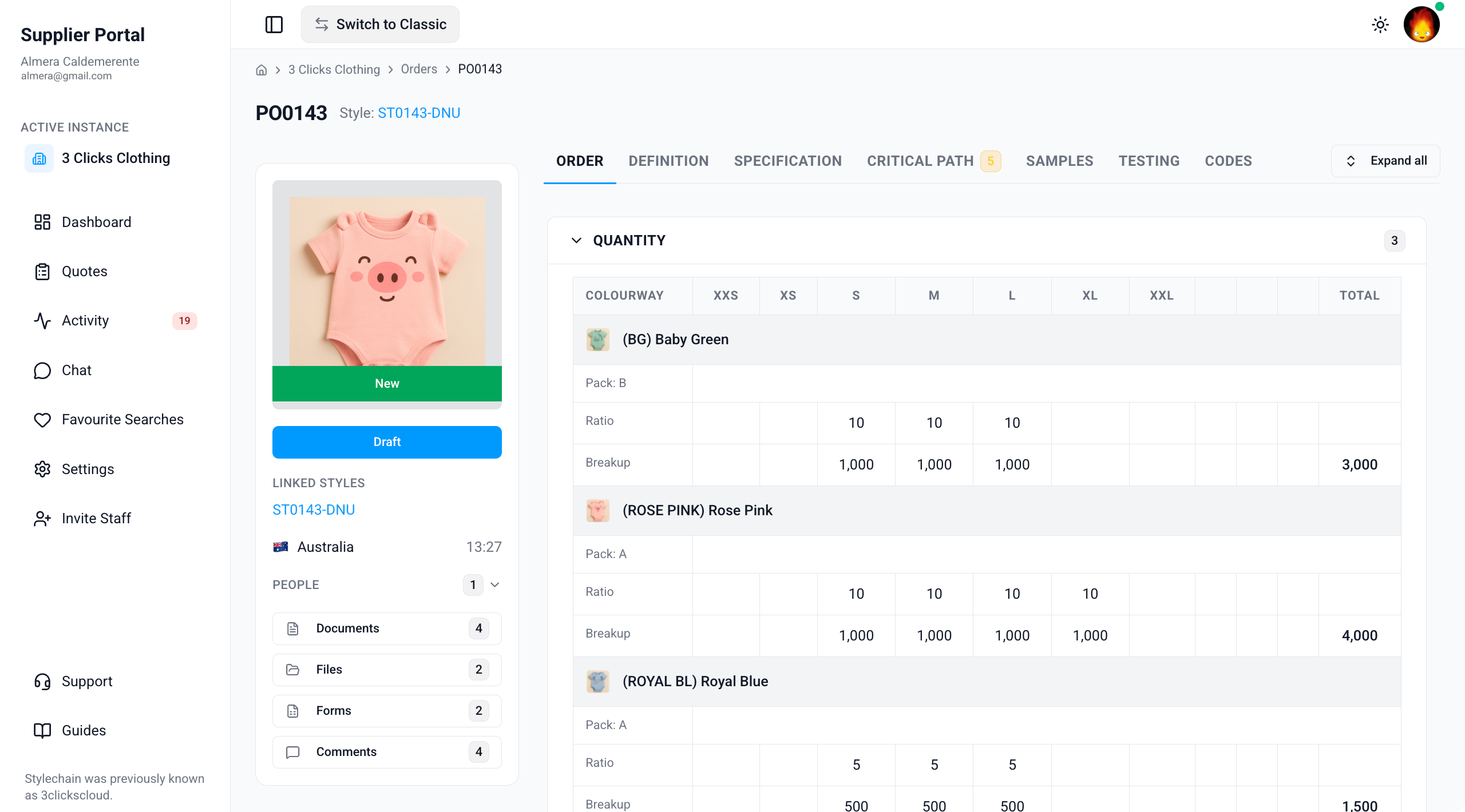 Supplier Portal > Orders > Quantity