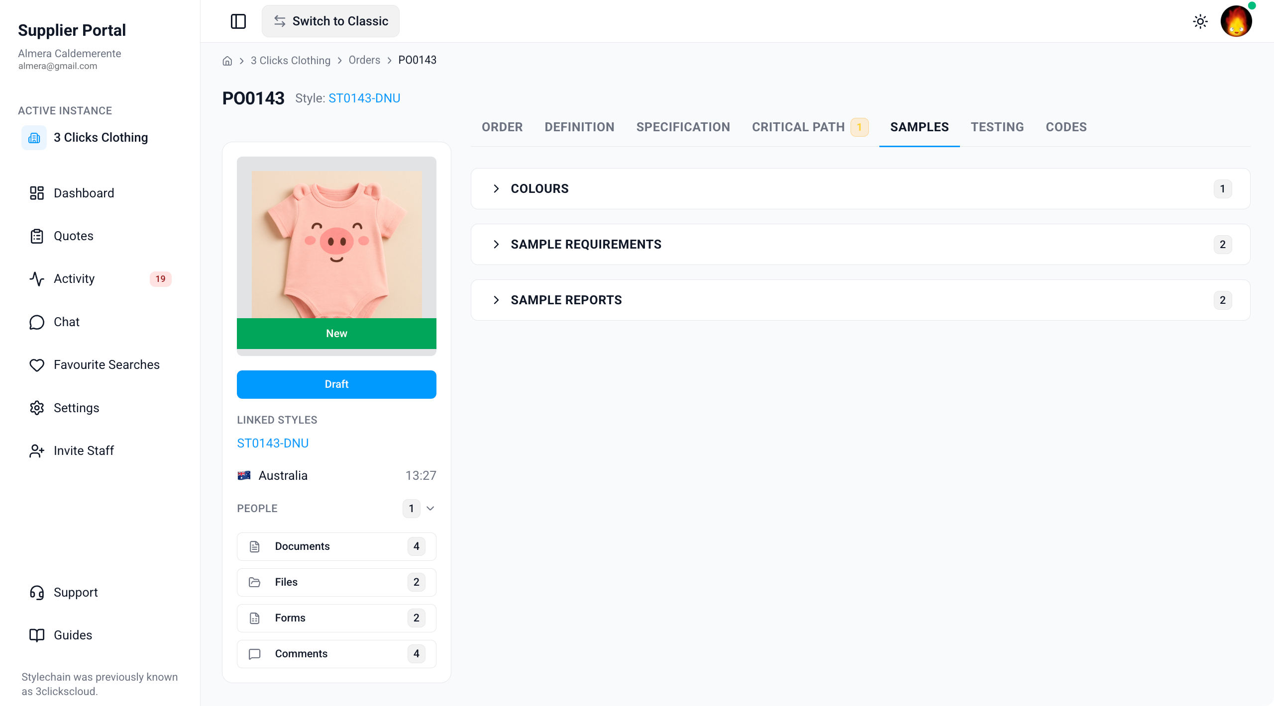 Supplier Portal > Order > Samples