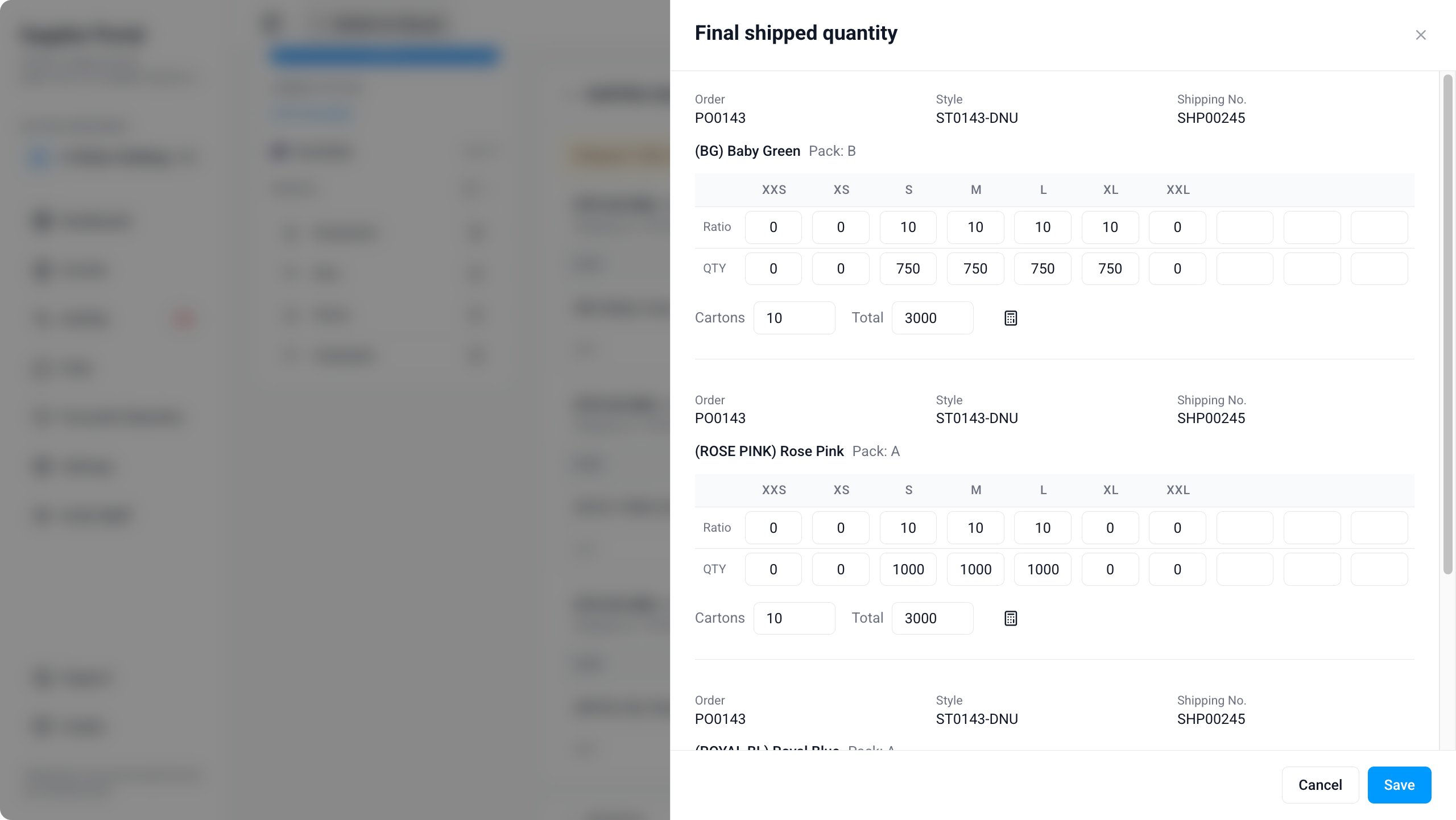 Supplier Portal > Orders > Final Shipped Quantity