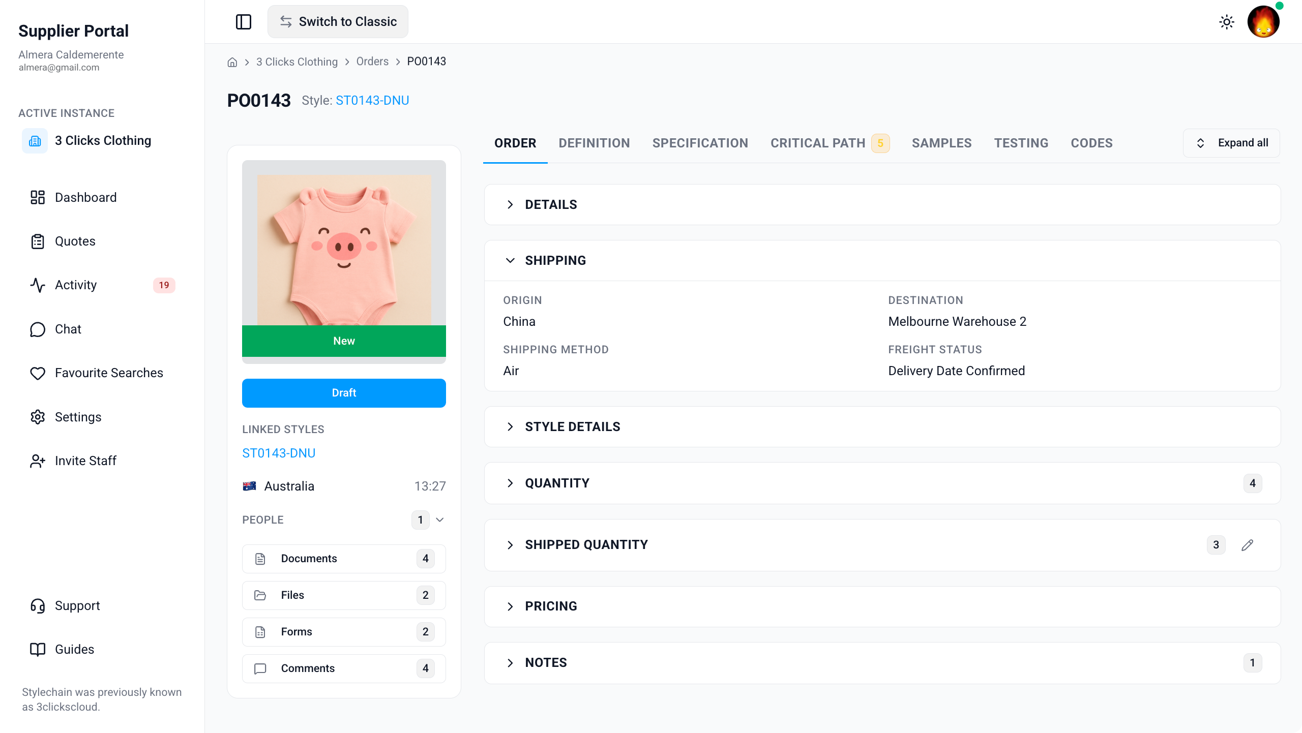 Supplier Portal > Orders > Shipping