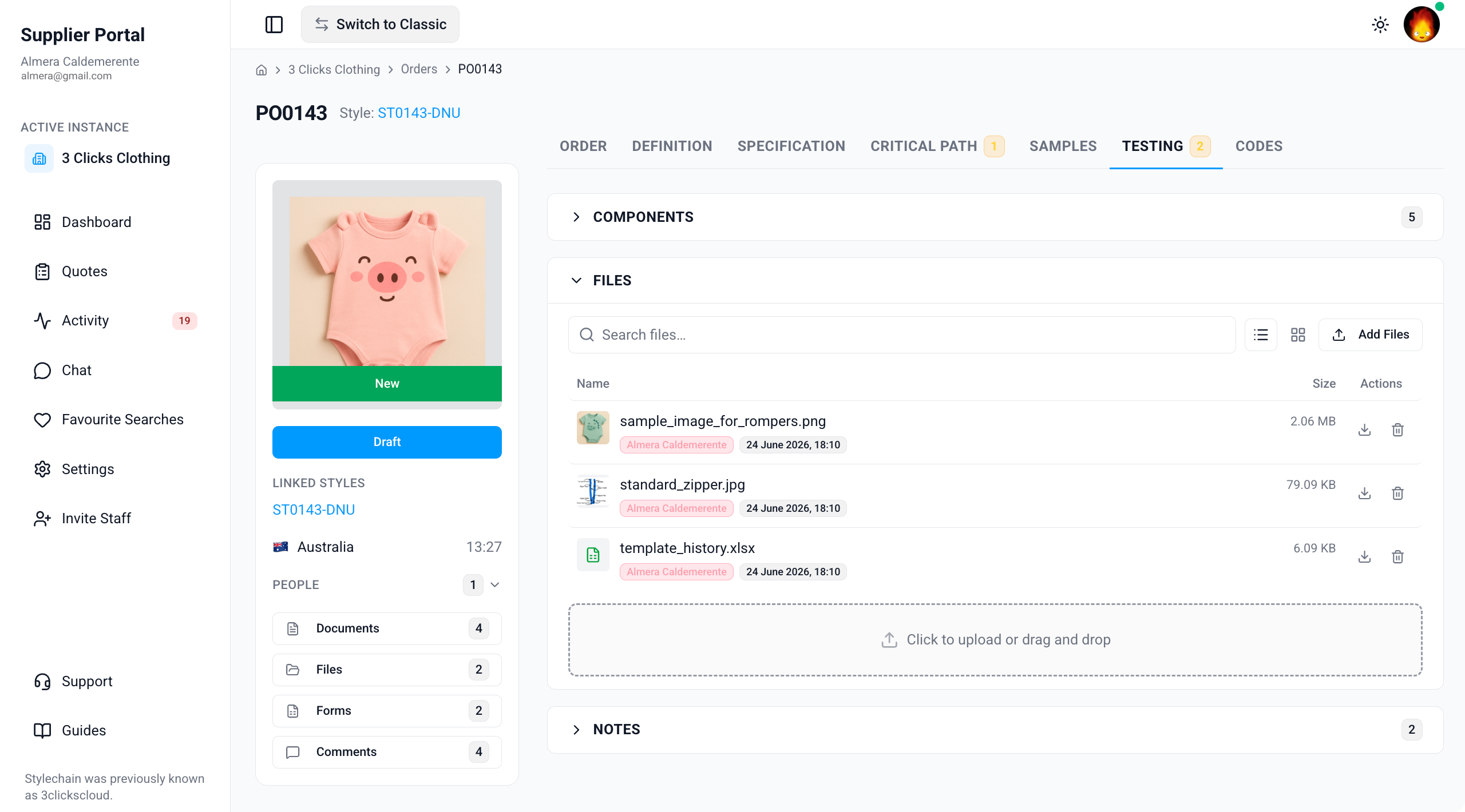 Supplier Portal > Order > Testing > Files