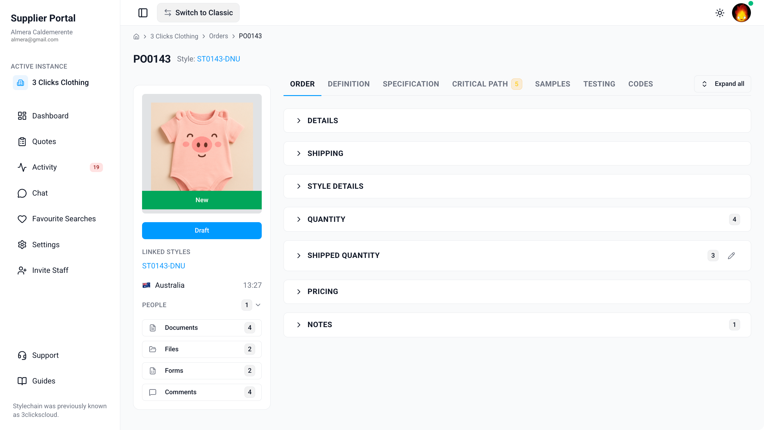 Supplier Portal > Order