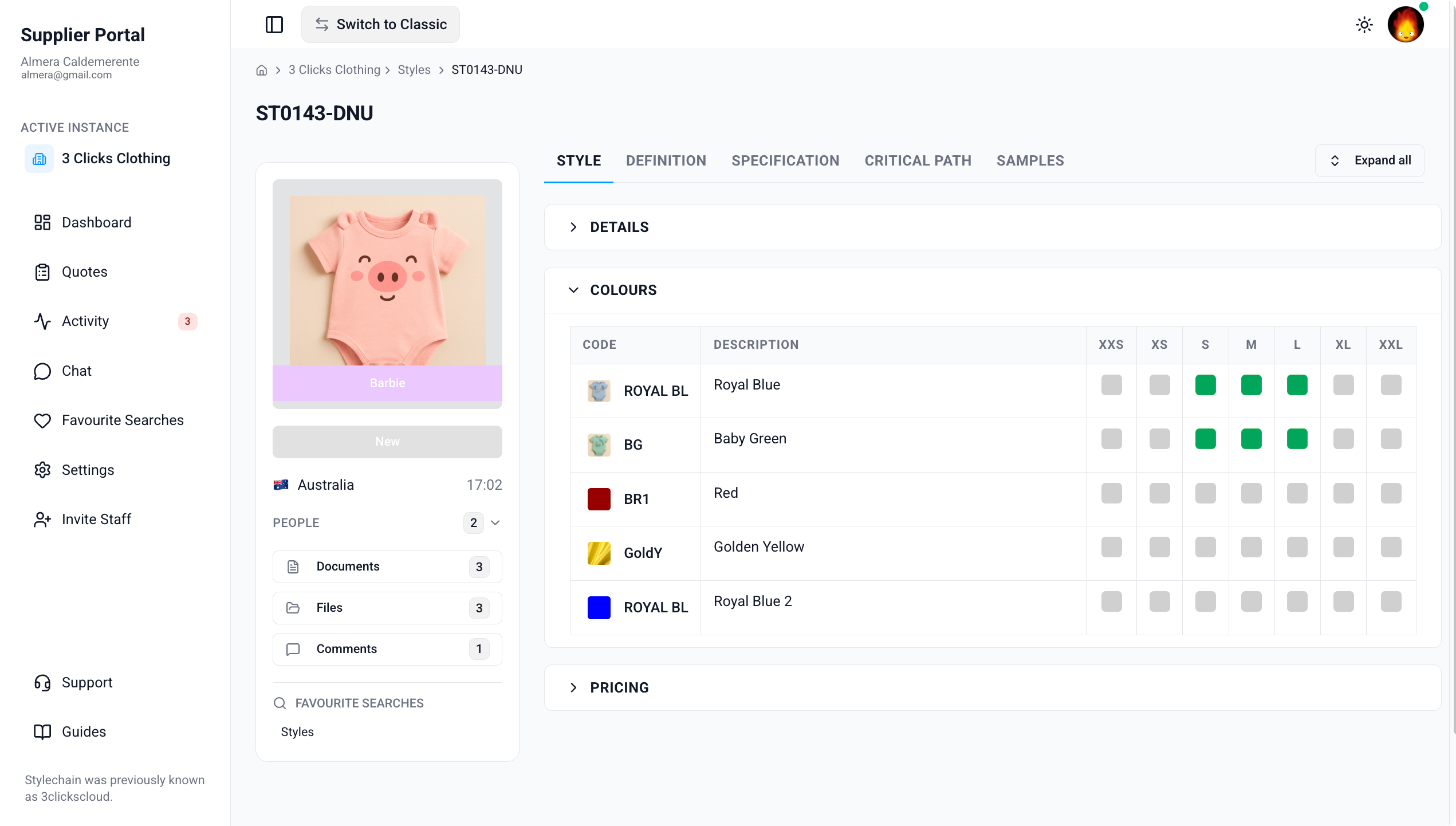 Supplier Portal > Style > Colours