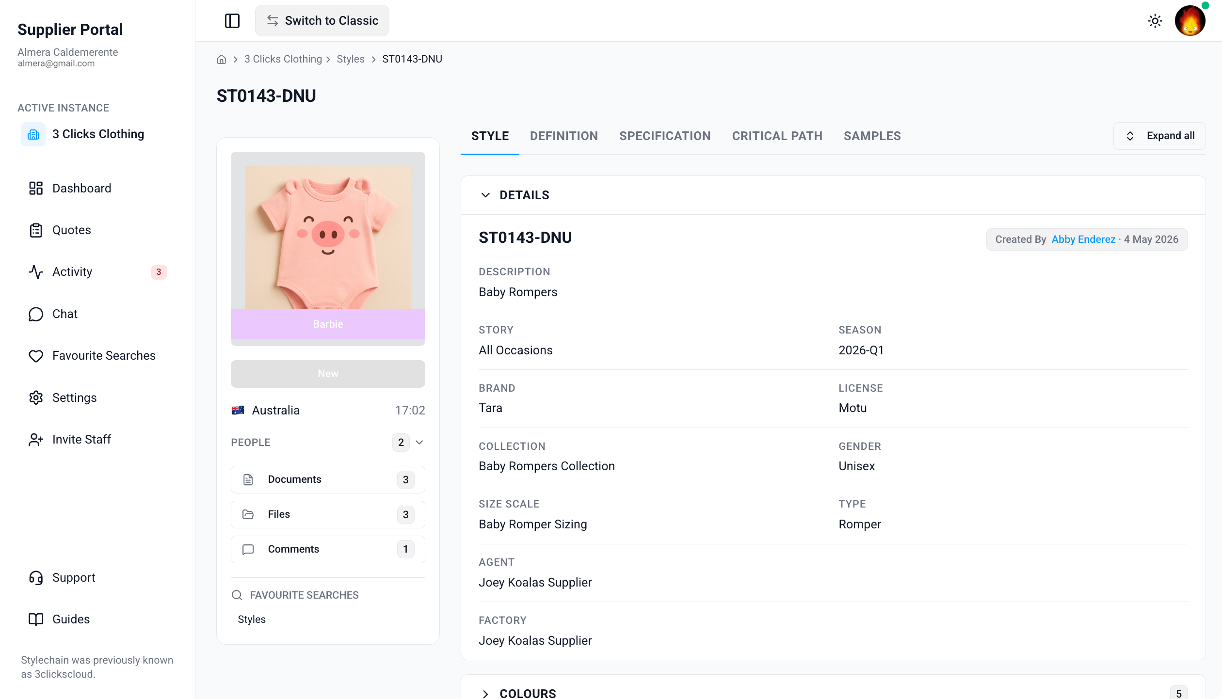 Supplier Portal > Style > Details