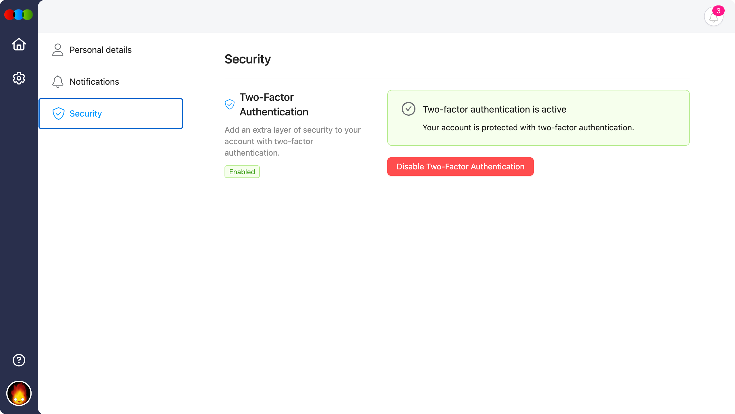 Supplier Portal Security settings showing Two-Factor Authentication