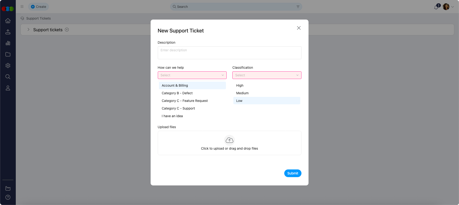 Create Support Ticket